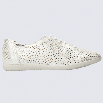 Chaussures Mephisto, chaussures perforées femme en cuir argent