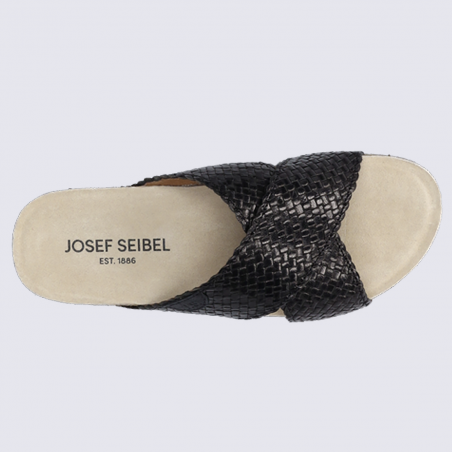 Mules Josef Seibel, mules tressées confortables femme en cuir noir