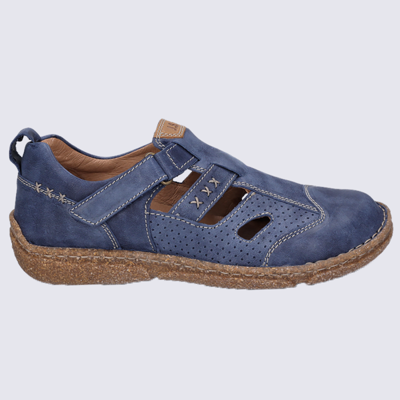 Chaussures Josef Seibel, chaussures basses perforées femme en cuir bleu océan