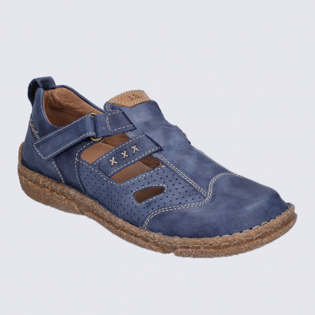 Chaussures Josef Seibel, chaussures basses perforées femme en cuir bleu océan