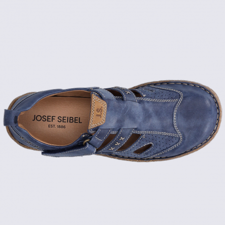 Chaussures Josef Seibel, chaussures basses perforées femme en cuir bleu océan