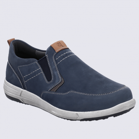 Chaussures Josef Seibel, chaussures slippers confort homme en cuir bleu