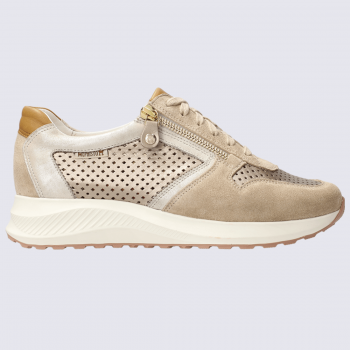 Baskets Mephisto, baskets perforées femme en cuir velours sable clair