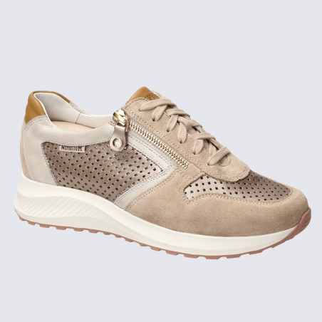 Baskets Mephisto, baskets perforées femme en cuir velours sable clair