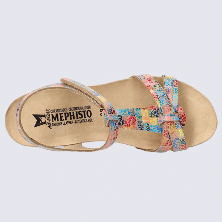 Sandales Mephisto, sandales à talons compensés femme en cuir multicolore