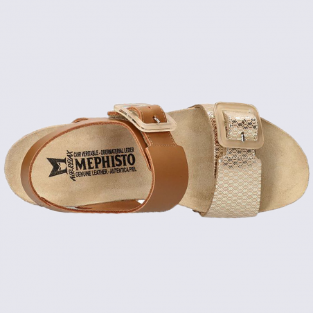 Sandales Mephisto, sandales à talon compensé femme en cuir camel