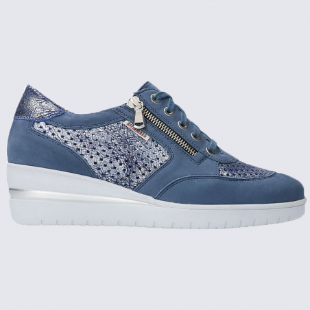 Baskets Mobils, baskets perforées femme en cuir nubuck bleu denim