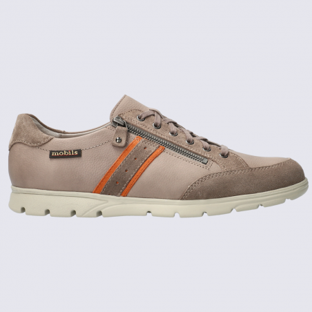 Baskets Mobils, baskets confortables homme en cuir orange et gris chaud