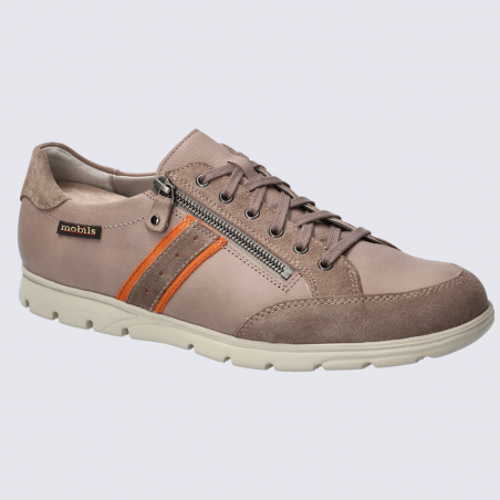 Baskets Mobils, baskets confortables homme en cuir orange et gris chaud