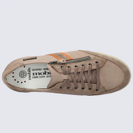 Baskets Mobils, baskets confortables homme en cuir orange et gris chaud