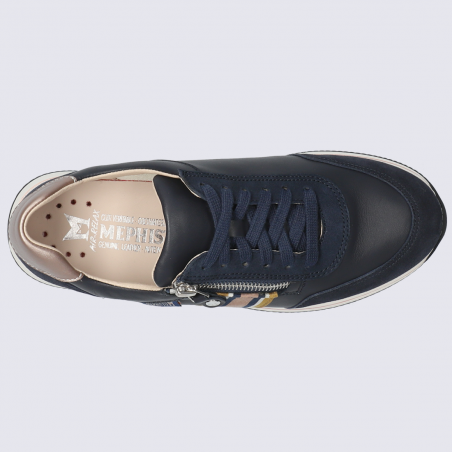 Baskets Mephisto, baskets tendances femme en cuir bleu jeans