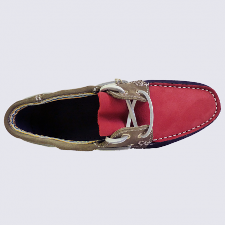 Chaussures Arima, chaussures bateau tendances femme en cuir marine rouge gris