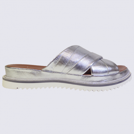 Mules Ara, mules à brides croisées femme en cuir argent