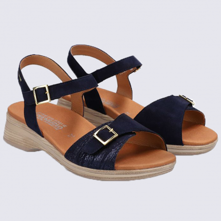 Sandales Mephisto, sandales à talons élégantes femme en cuir nubuck indigo