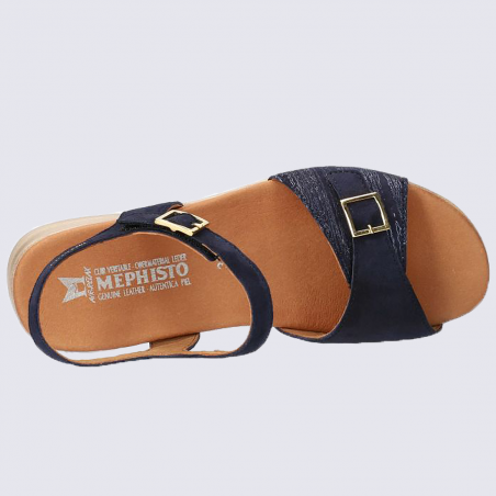 Sandales Mephisto, sandales à talons élégantes femme en cuir nubuck indigo