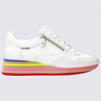 Baskets Mephisto, baskets à talons compensés femme en cuir lisse blanc