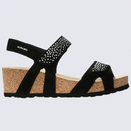 Sandales Mephisto, sandales à talons à strass femme en cuir velours noir