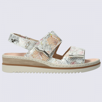 Sandales Mephisto, sandales à talons imprimé reptile femme en cuir vernis rose