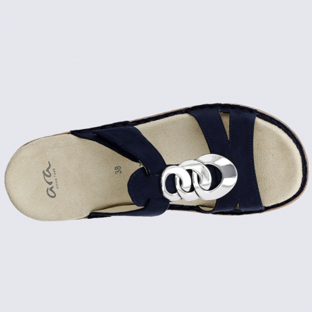 Mules Ara, mules compensées confortables femme en textile bleu Mules Ara, mules compensées confortables femme en textile bleu