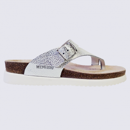 Mules Mephisto, mules entre-doigts femme en cuir argenté Mules Mephisto, mules entre-doigts femme en cuir argenté