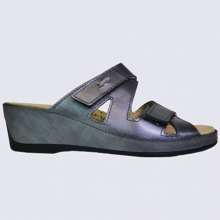 Mules Vital, mules compensées confortables femme en cuir anthracite Mules Vital, mules compensées confortables femme en cuir anthracite