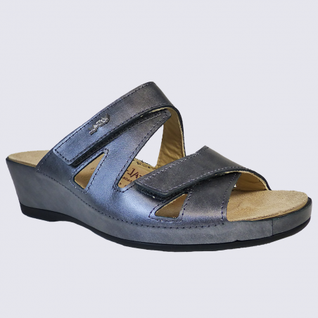 Mules Vital, mules compensées confortables femme en cuir anthracite Mules Vital, mules compensées confortables femme en cuir anthracite