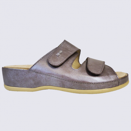 Mules Vital, mules à velcro confortables femme en cuir nacré Mules Vital, mules à velcro confortables femme en cuir nacré