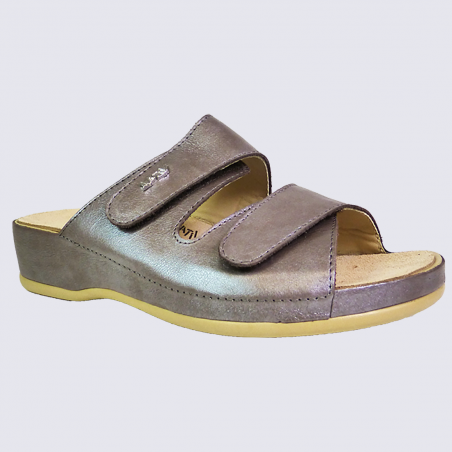 Mules Vital, mules à velcro confortables femme en cuir nacré Mules Vital, mules à velcro confortables femme en cuir nacré