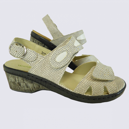 Sandales Waldlaufer, sandales largeur H femme en cuir blanc et argent
