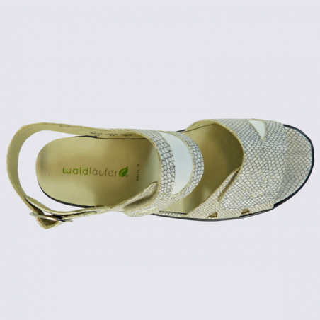 Sandales Waldlaufer, sandales largeur H femme en cuir blanc et argent