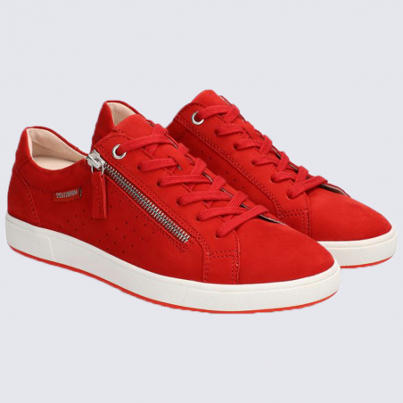 Baskets Mephisto, baskets basses femme en cuir nubuck rouge