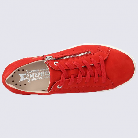 Baskets Mephisto, baskets basses femme en cuir nubuck rouge