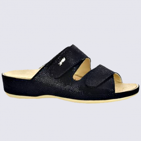 Mules Vital, mules à velcro confortables femme en cuir noir