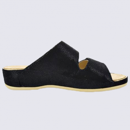 Mules Vital, mules à velcro confortables femme en cuir noir