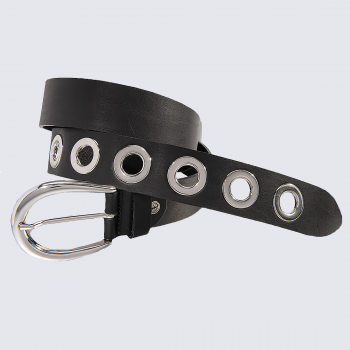 Ceinture Bernd Götz, ceinture à œillets métal femme en cuir noir