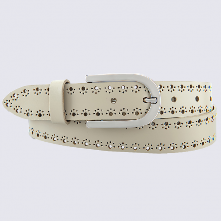 Ceinture Bernd Götz, ceinture tendance femme en cuir perforé beige