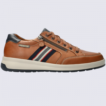 Baskets Mephisto, baskets confort homme en cuir lisse marron