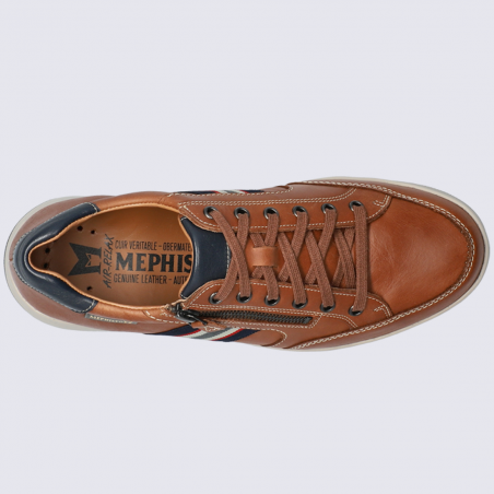 Baskets Mephisto, baskets confort homme en cuir lisse marron