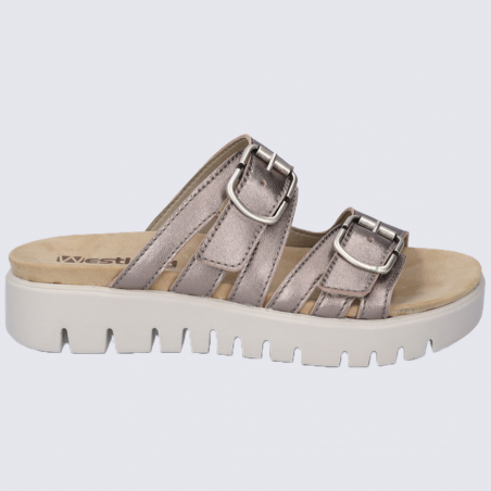 Mules Westland by Josef Seibel, mules tendances femme en cuir argenté Mules Westland by Josef Seibel, mules tendances femme en cuir argenté
