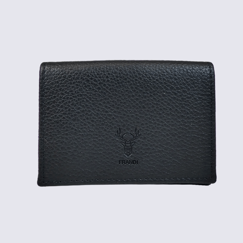 Porte-cartes Frandi, porte-cartes à rabat pour homme en cuir noir