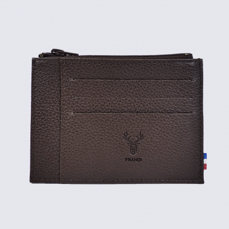 Porte-cartes Frandi, porte-cartes pour homme en cuir marron foncé