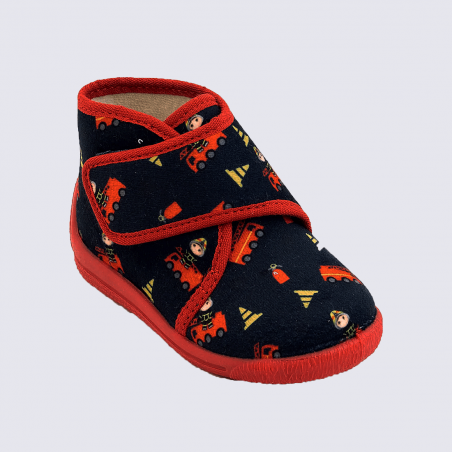 Chaussons Bellamy, chaussons bébé motif pompier garçons marine