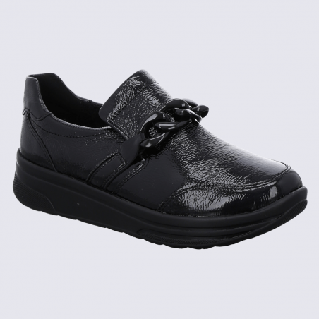 Mocassins Ara, mocassins vernis femme en cuir noir