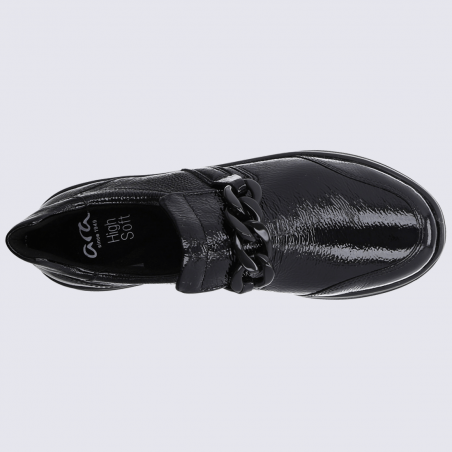 Mocassins Ara, mocassins vernis femme en cuir noir