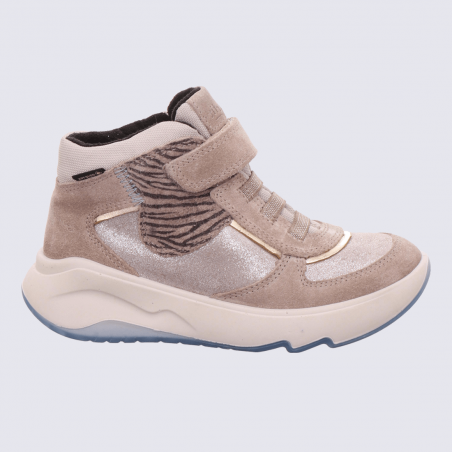 Baskets Superfit, baskets tendances filles en cuir nubuck beige