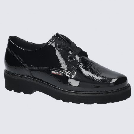 Chaussures Mobils, chaussures à lacets femme en cuir vernis noir
