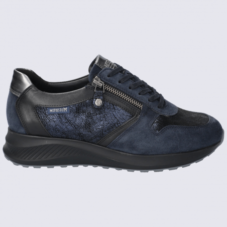 Baskets Mephisto, baskets tendances femme en cuir velours bleu