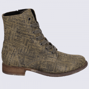 Bottines Josef Seibel, bottines à lacets femme imprimé en cuir olive