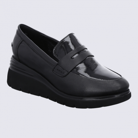 Mocassins Ara, mocassins compensés femme en cuir noir