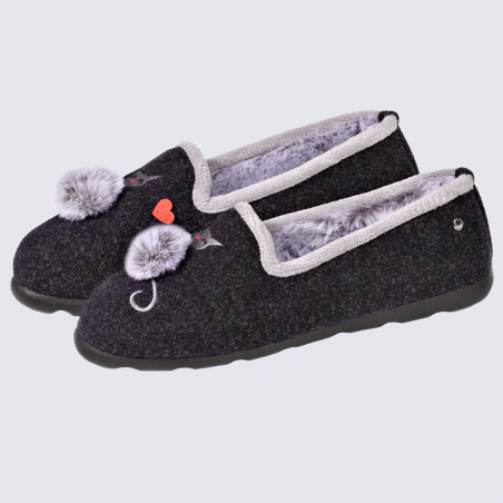 Chaussons Isotoner, chaussons charentaises motif chat femme marine